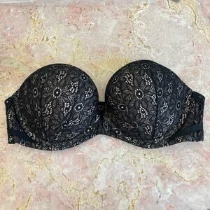 Victorias Secret Strapless Lace Padded Push Up Balconette Bra Womens Sz 36C
